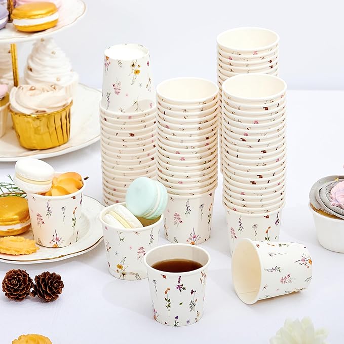 Crisky 150 Pack Paper Bathroom Cups 3oz Disposable, Elegant Design Floral Small Mouthwash Cups, Hot/Cold Beverage Coffee, Dessert for Birthday Parties, Home-use, Picnics, Ceremonies Any Events