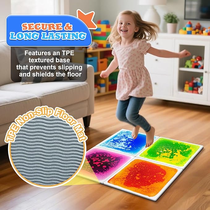 Toddlers Sensory Liquid Floor Tiles - 4 Pack Liquid Tiles for Kids Sensory Play & Motor Skills Development, Safe Non-Toxic Lava Sensory Mats for Classroom, Home, Daycare Gifts Toddlers with Autism