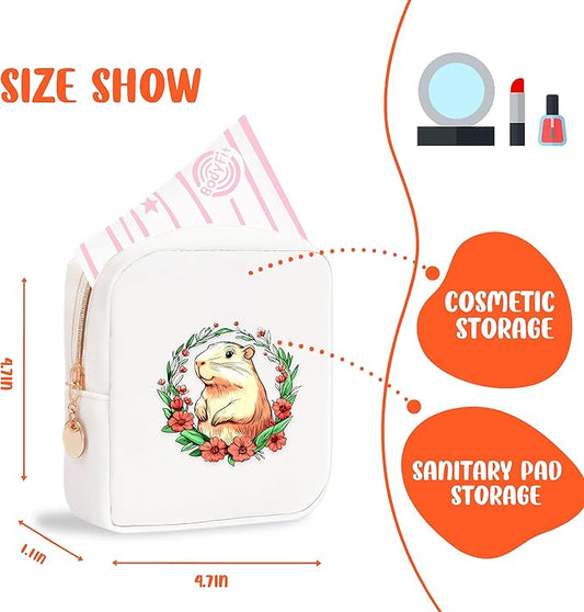Capybara Mini Makeup Bag, Capybara Gift For Women Girls, Cute Portable Zipper Pouch Cosmetic Bag For Teen Girls Kids, Small Storage Bag For Sanitary Pad, Period napkin bag!