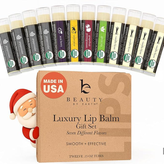 USDA Organic Lip Balm - USA Made with Natural Ingredients, Stocking Stuffers for Teens, 12 Pack Multi Flavor Lips Moisturizer, Beauty & Birthday Gifts, Moisturizer Chapstick Bulk Care for Dry Lips