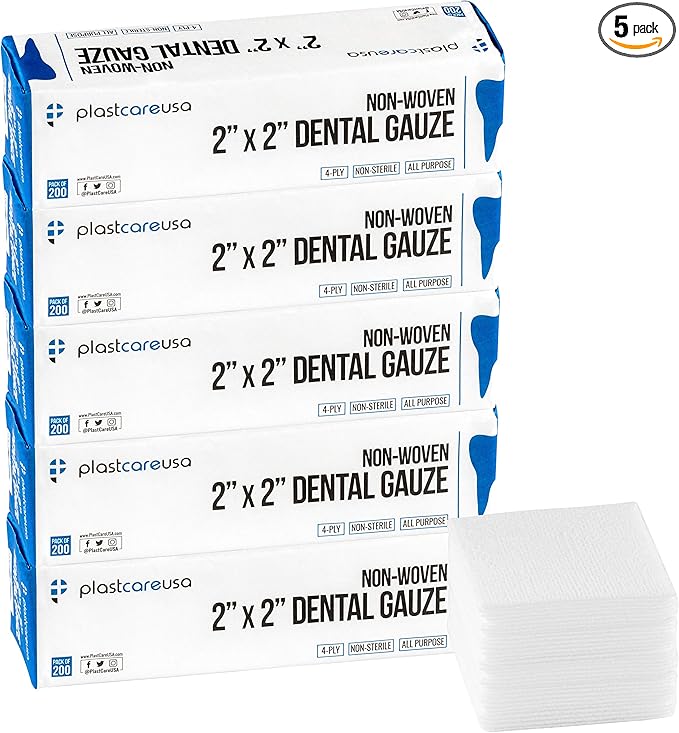 1000 Count 2x2 Gauze Pads - Soft 4-Ply Non Woven Sponges - Non Sterile Dental & Esthetic Wipes - All Purpose Medical Gauze Squares for First Aid, Surgical, Wound Dressing (5 Packs of 200)