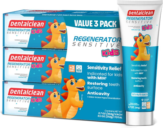 Pack of 3 Gel Toothpastes for Children with MIH - Molar Incisor Hypomineralization - Tutti-Frutti Natural, Enamel Regeneration and Sensitivity Relief, 3.7 oz 104g