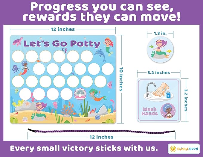 Bright Seed Magnetic Mermaids Potty Chart, Potty Training Chart for Toddler Girls, Sticker Chart for Kids, Potty Training Sticker Chart for Toddlers, Potty Sticker Chart, Potty Training Chart Girls