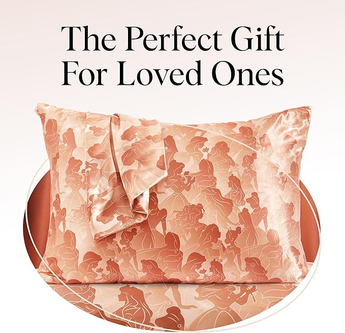 Kitsch & Disney Princess Satin Pillowcase with Zipper for Hair & Skin - Softer Than Silk Pillow Cases, Smooth Pillow Covers, Wrinkle-Free, Queen/Standard (19x26)