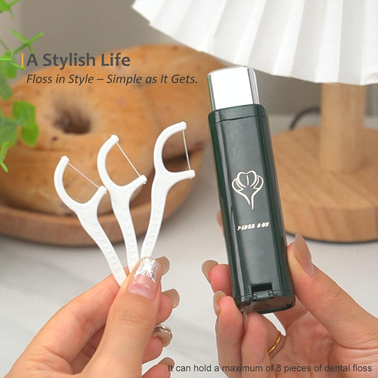 Compact Portable Dental Floss Picks Box/Dispenser, for Go Out,for Travel, Contains 100 Refills for Floss Picks (Forest Green)