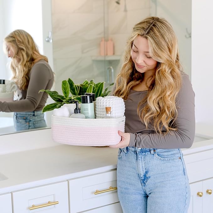 NaturalCozy 11.8"x8"x4.5” Rectangle Storage Baskets for Shelves 3 Pack | Cotton Rope Woven Small Baskets for Organizing | Small Storage Bins for Nursery, Bathroom, Closet, Shelf, Decorative, Gift