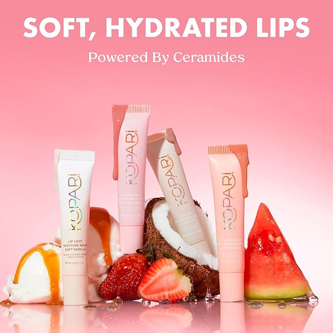Kopari Lip Love Moisture Balm in Watermelon SPF 30, Tinted Mineral Lip Sunscreen with Ceramides & Squalane, Clean Vegan Hydrating Balm, 0.35 oz