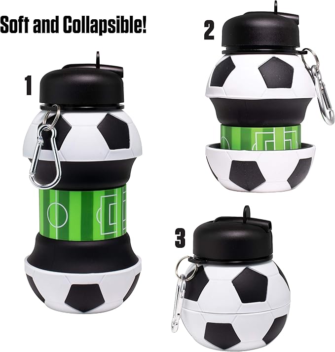 Maccabi Art Clip-On Collapsible BPA-Free Silicone Soccer Ball Water Bottle for Kids, 18 Oz. Size