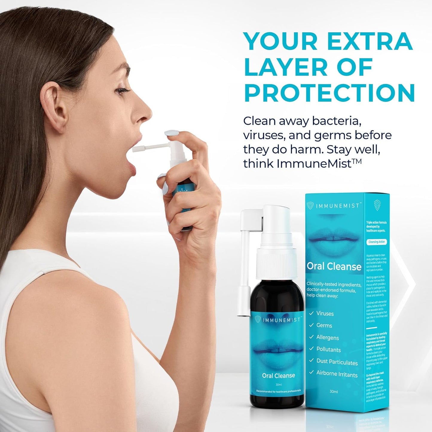 ImmuneMist™ Oral Cleanse - Iodine Throat Spray for Cold & Flu Relief - Oral Sore Throat Spray for Cough, Cleansing Against Bacteria, Germs, Viruses - Immune Support up to 250 Doses - Made in The USA