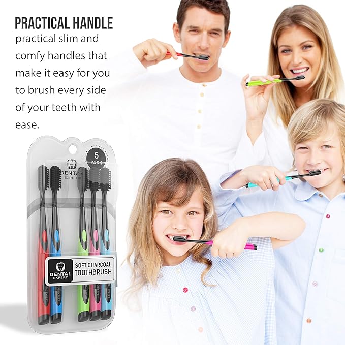 Soft Toothbrushes for Adults - Black Charcoal Toothbrush Ultra Soft for Sensitive Gums - Teeth Whitening Brush for Adults & Children [Extra Family Pack] Super Soft Tip Bristles (Colorful)
