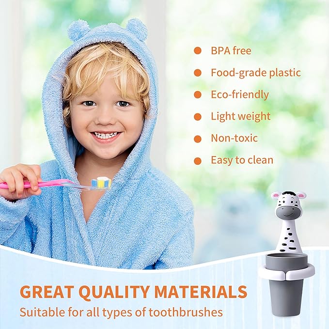 Kids Toothbrushes Holder Animal Tooth Cup Holder Wall Mounted Sucker Toothpaste Storage Set Cute Household Toothpaste Rack Mouthwash Cup Rack for Children,No Punching Shelf Bracket with Cup