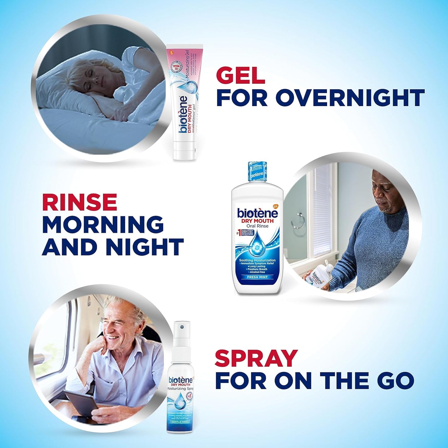 Biotene Dry Mouth Management Oral Rinse, Dry Mouth Spray and Moisturizing Gel - 1 Kit