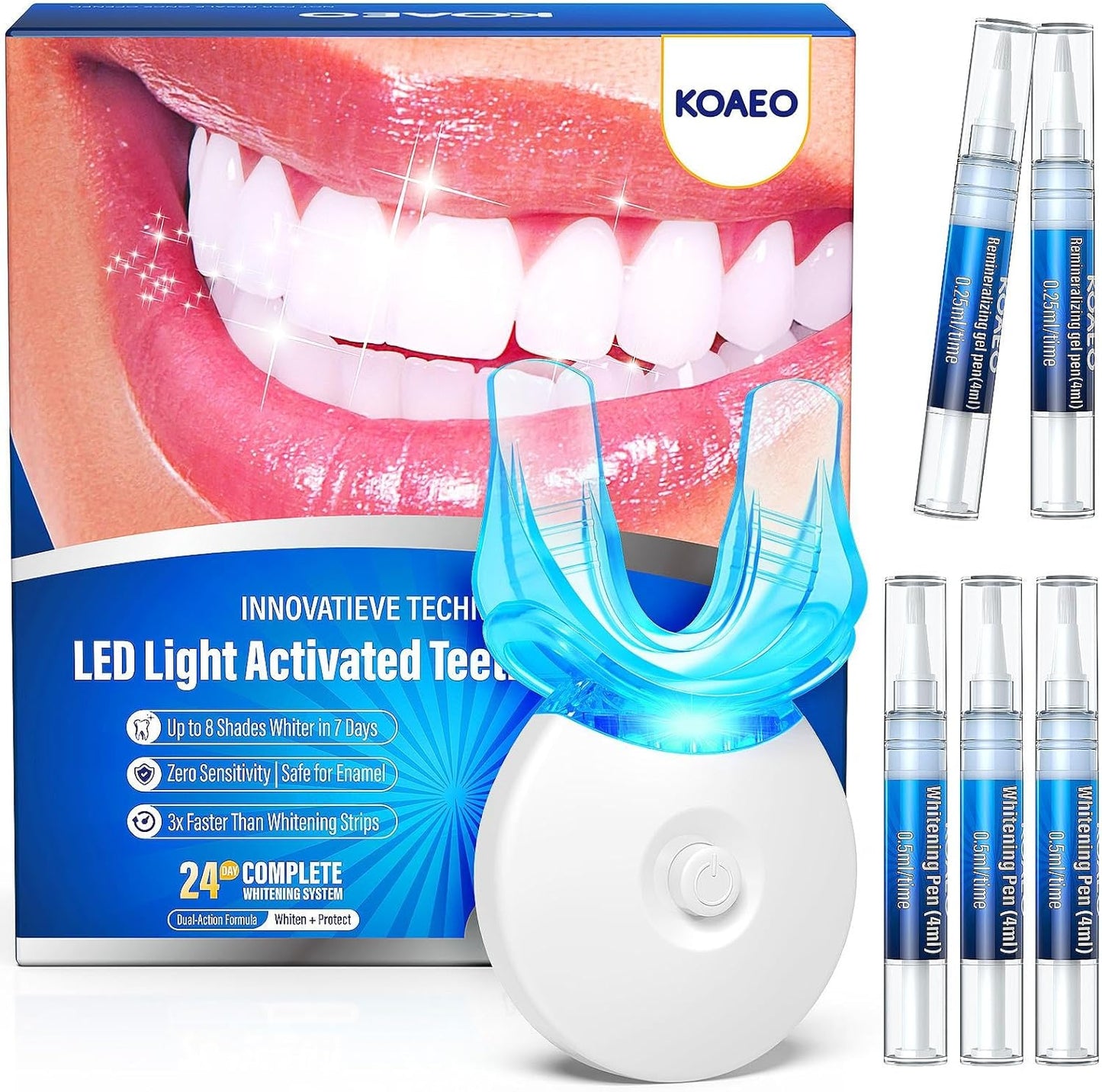 Teeth Whitening Kit – 3 Teeth Whitening Pens + 2 Desensitizing Pens – LED Light – 35% Carbamide Peroxide – Safe & Dentist-Recommended – Fast 7-Day Visible Whitening + Remineralizing Care
