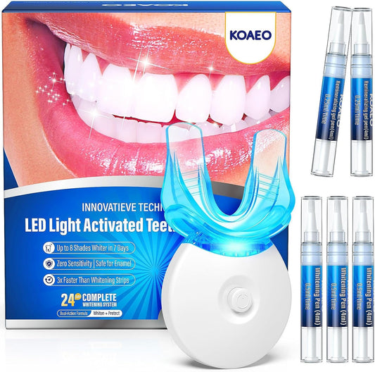 Teeth Whitening Kit – 3 Teeth Whitening Pens + 2 Desensitizing Pens – LED Light – 35% Carbamide Peroxide – Safe & Dentist-Recommended – Fast 7-Day Visible Whitening + Remineralizing Care