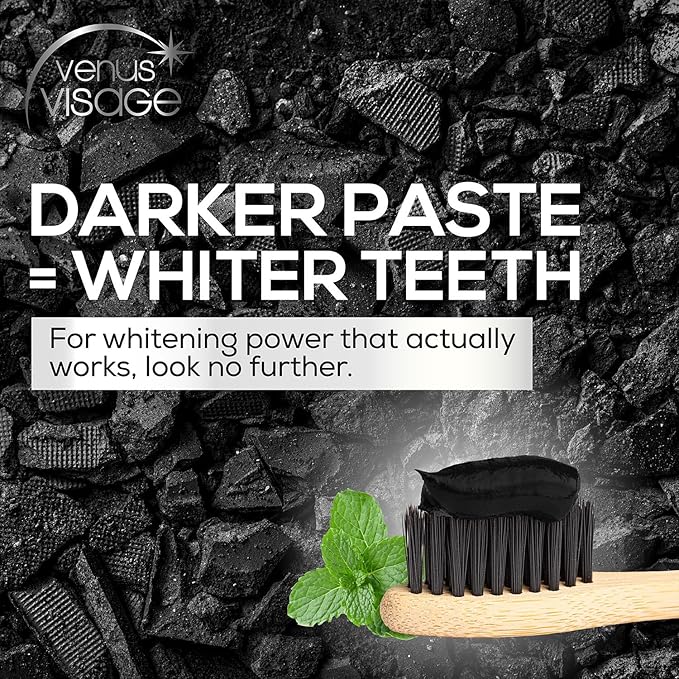 Venus Visage Activated Charcoal Toothpaste for Whitening - Effective Teeth Whitening Toothpaste for Surface Stains - Peppermint Flavor (3.7 oz/105 g)