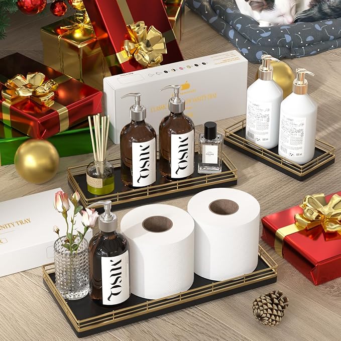 Oak Bathroom Toilet Tank Tray, 13" Paper Storage Basket Tray Back of Toilet Basket Organizer, for Perfume Makeup Candle Kitchen Counter Coffee Table Gold Decor