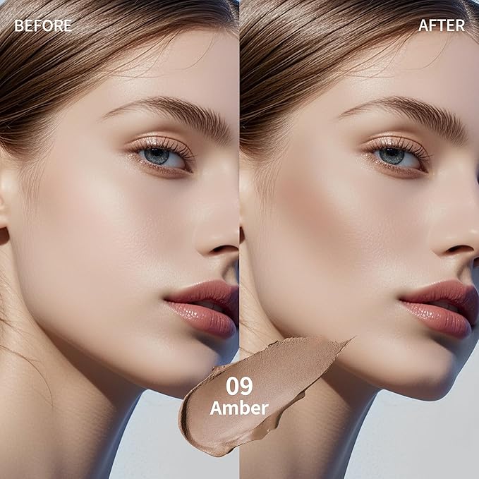 Cream Contour Stick, Cool Toned Contour & Sculpt Stick for Natural Sculpted Face Makeup, Creamy Texture & Non Cakey, Long Lasting Cream Bronzer Stick, Buildable & Highly Pigmented (09 Amber)