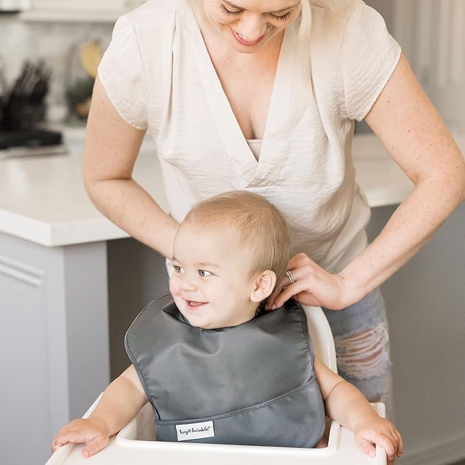 Tiny Twinkle Mess-Proof Baby Bibs for Eating | Waterproof, Wipeable Toddler Bibs with Catch-All Pocket | Feeding Bibs for Girls & Boys(3 Pack,Dinosaur Set)