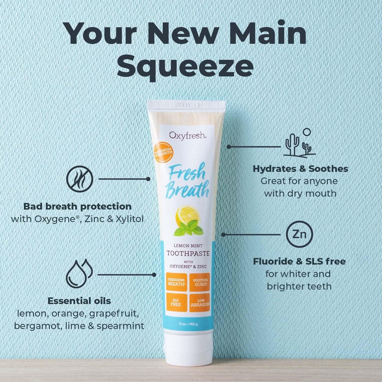 Oxyfresh Premium Maximum Fresh Breath Lemon Mint Toothpaste - Clean Teeth & Fresh Breath - Natural Essential Oils & Natural Xylitol to Help Fight Tartar - SLS & Fluoride Free, 3-5oz