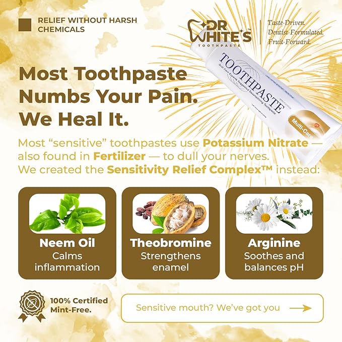 Dr. White’s Fluoride-Free nHA Toothpaste; Dentist-Formulated, Nano Hydroxyapatite + Xylitol, Sensitivity Relief Complex™, Mint-Free, Enamel Safe, Swallow-Safe (3.5 Oz, Pure Pineapple)