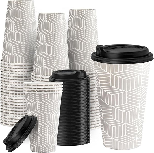 16 oz Disposable Coffee Cups with Lids 100 Pack, Hot Paper Coffee Cups with Lids, To Go Cup with Lid