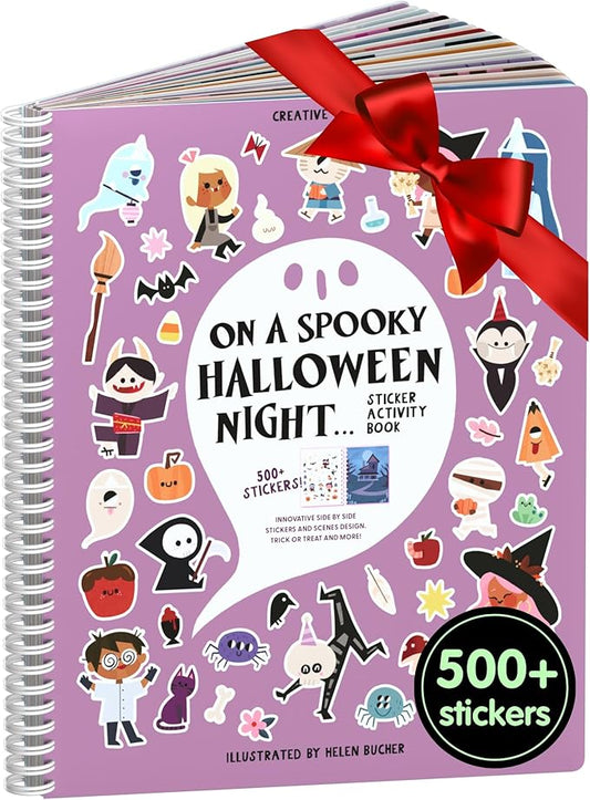 Halloween Sticker Book for Kids 3-5 Spooky, Children's Crafts (500+ Cute Halloween Stickers for Kids & 12 Scenes) Holiday Activity Books, Fall Coloring Book Children Ages 4-8