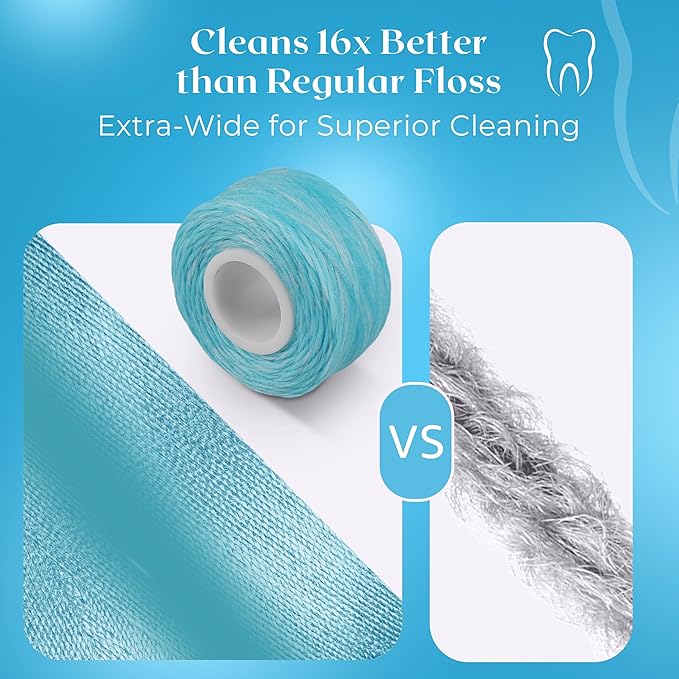 4-Pack Woven Dental Floss - 2 Mint, Strawberry & Coconut Floss - Shred Resistant, Extra Wide Woven Floss Dental, Gentle On Gums, 33 Yards Each