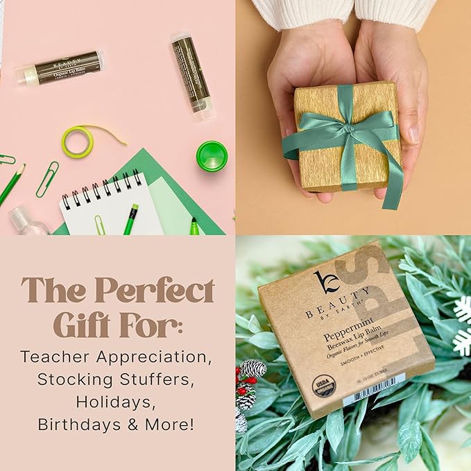 USDA Organic Peppermint Lip Balm - USA Made with Natural Ingredients, Stocking Stuffers for Women & Men, Lip Moisturizer Chapstick for Dry Lips, Small Stocking Stuffers for Wife, Teens & Adults