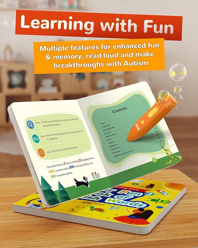 KOKODI Talking Pen Books Sets, Interactive Audio Sound Books Kids Learning Electronic Toys for Toddlers Kids, Autism Sensory Games, Early Educational Gifts Birthday Gifts for Boys Girls Age 2 3 4 5