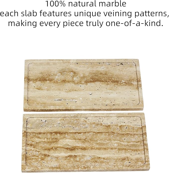 Solid Natural Marble Rectangle Vanity Tray - 9.8"x5" Italy Natural Bath & Counter Organizer, Decorative Jewelry Perfume Holder, Kitchen Coffee Table Serving Tray（Travertine）