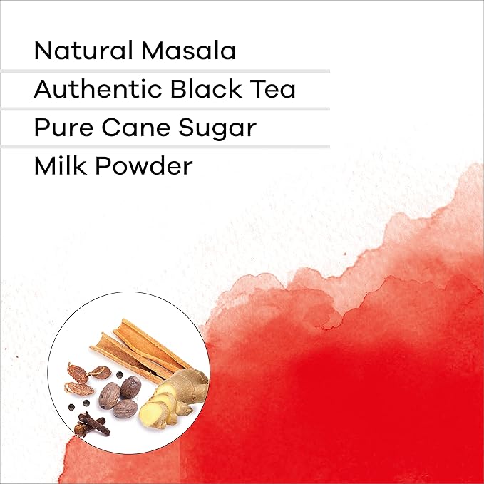 QuikTea Masala Chai Tea Latte – 20 Count, Bold Masala Flavor, Naturally Caffeine-Light, No Preservatives – Just Add Hot Water