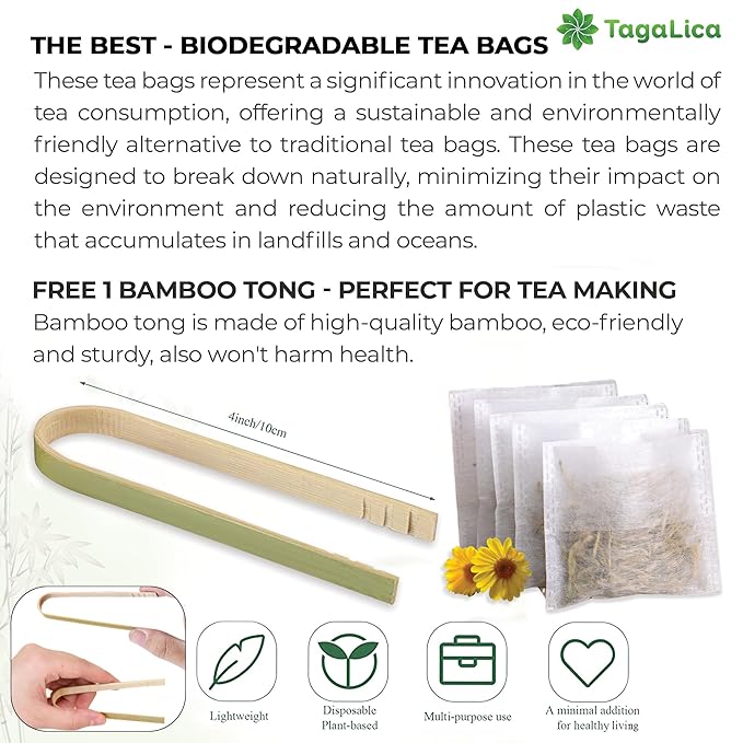 Tagalica, Premium 55 Lemongrass Tea Bags, 100% Natural & Pure Lemongrass leaves, Eco-Conscious Tea Bags, Lemongrass Herbal Tea. Lemongrass Leaf Tea. No Sugar, No Caffeine, No Gluten, Vegan.