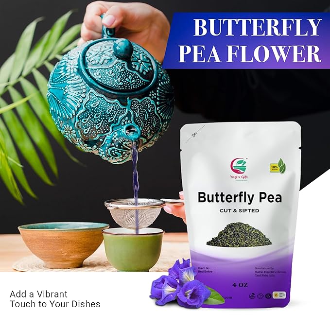Butterfly Pea Flower 4 oz, Loose Leaf Cut & Sifted (300+ Cups), Non-GMO Dried Flowers, Natural Blue, Purple Drinks & Food Coloring, Premium Quality, By Yogi’s Gift®