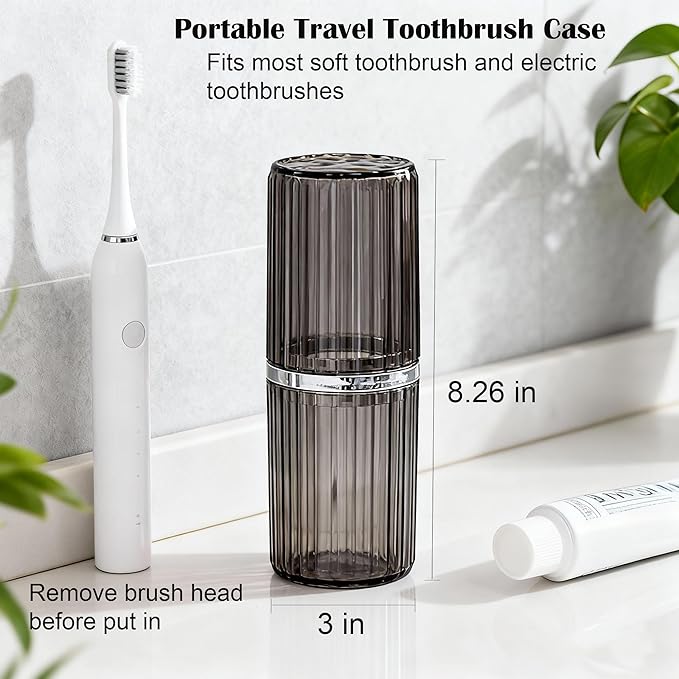 Toothbrush Travel Case, 2-in-1 Multifunction Dustproof Portable Toothbrush Cup & Toothpaste Storage Container, Toothbrush Case for Traveling Bathroom Camping Business Trip School (Grey)