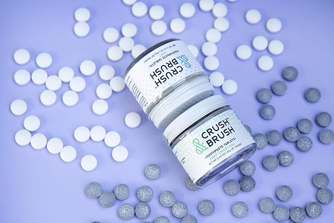 Crush & Brush Toothpaste Tablets-Mint Charcoal Glass JAR - 60g ~ 80 Tablets
