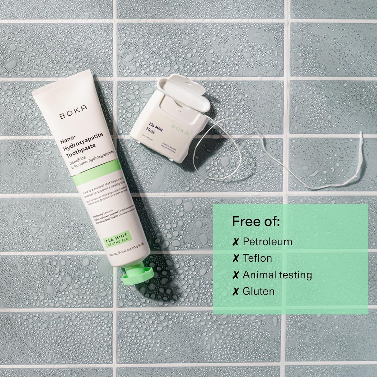 Boka Ela Mint Expandable Woven Dental Floss, Made from Plant-Based Vegetable Wax, Teflon-Free, 30 Yards of Waxed Floss (Pack of 1)