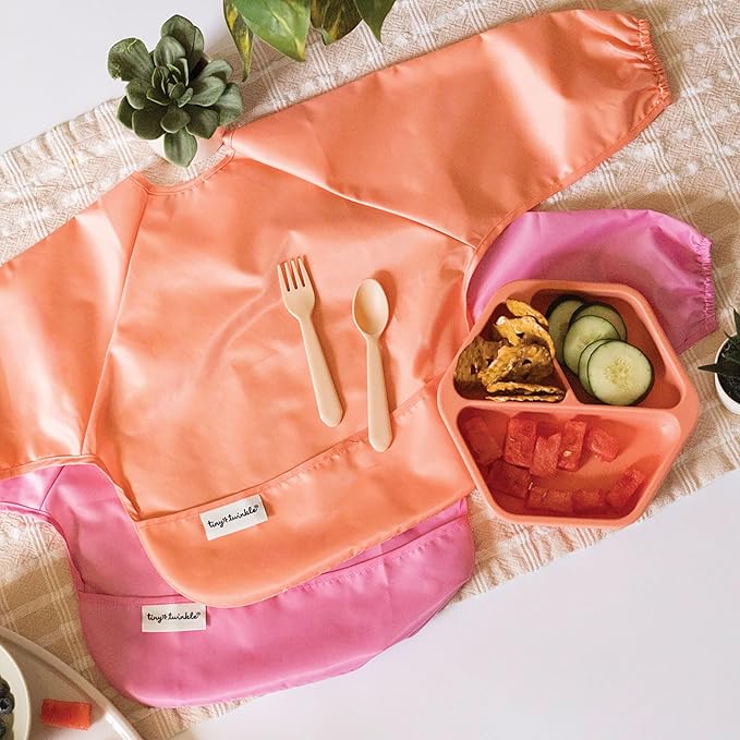 Tiny Twinkle Long Sleeve Bib for Babies & Toddlers – 2 Pack Waterproof Smock Bibs for Eating – Machine Washable & Mess-Proof, Baby Feeding Essential & Shower Must-Have (Sweet Treat,6–24M)