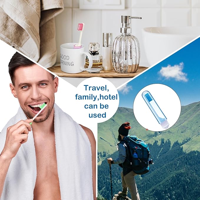 Patelai 4 Pieces Travel Toothbrush Set, Soft Bristle Mini Foldable Tooth Brush with Case, Individually Wrapped Small Portable Travel Size Toiletries Stuff for Camping (Candy Color)