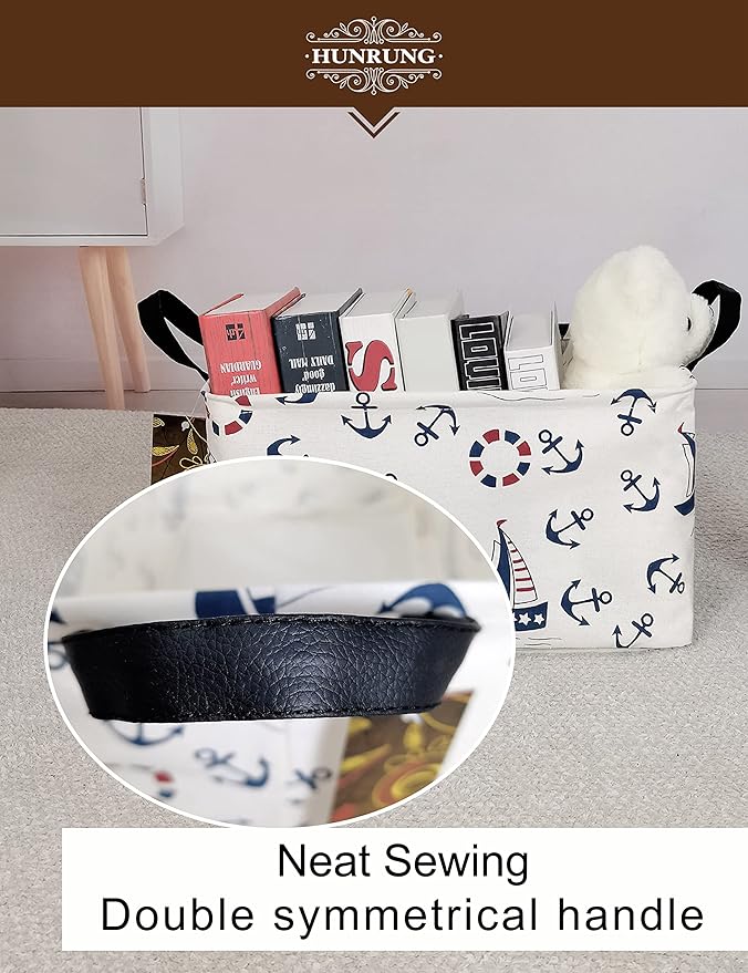 HUNRUNG Rectangle Storage Basket Cute Canvas Organizer Bin for Pet/Children Toys, Books, Clothes Perfect for Rooms/Playroom(REC-Blue anchor)