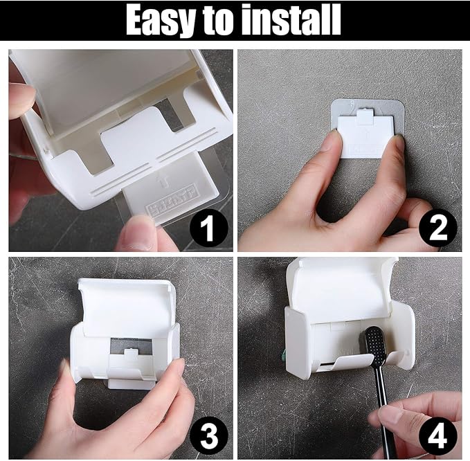 Patelai 2 Pcs Toothbrush Holder Wall Mounted with Cover,2 Slots Self Adhesive Electric Toothbrushes Storage Organizer for Dorm Bathrooms Cabinet and Shower