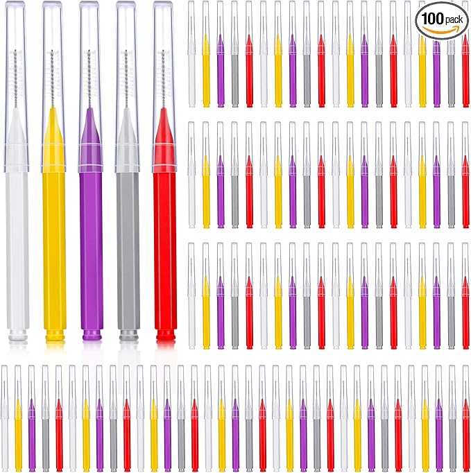 Patelai 100 Pieces Braces Brush for Cleaner Interdental Brush Toothpick Dental Tooth Flossing Head Oral Dental Hygiene Flosser Toothpick Cleaners Tooth Cleaning Tool(Classic Colors,Assorted Sizes)