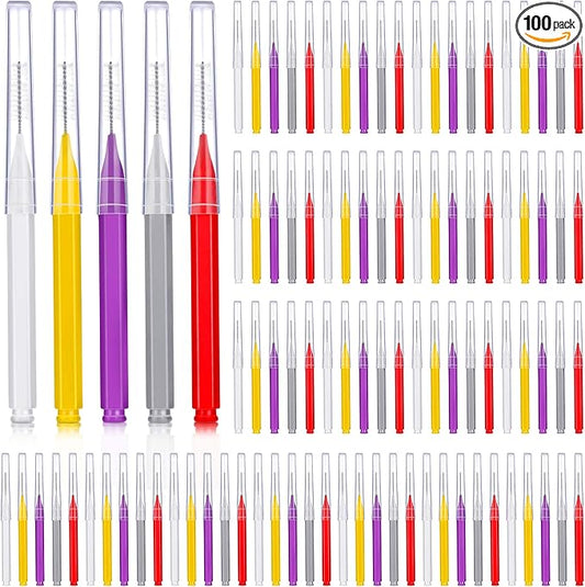 Patelai 100 Pieces Braces Brush for Cleaner Interdental Brush Toothpick Dental Tooth Flossing Head Oral Dental Hygiene Flosser Toothpick Cleaners Tooth Cleaning Tool(Classic Colors,Assorted Sizes)