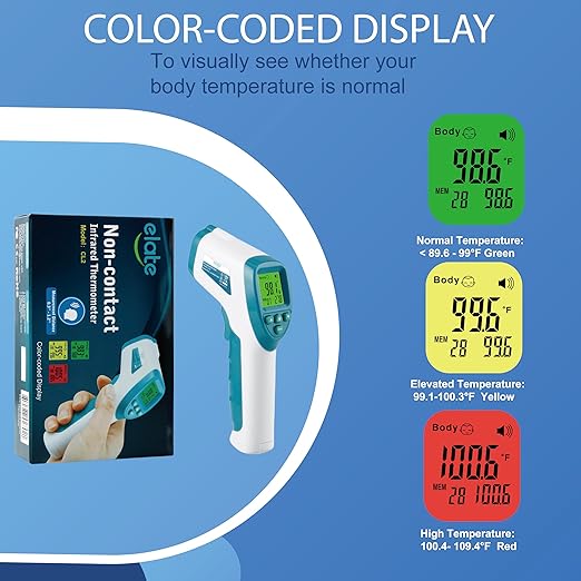 Elate Forehead Thermometer | Baby Thermometer for Adults, Kids, Infants | No-Touch Digital Infrared with Fever Alarm | Home Medical Grade for Nurse Accessories | Newborn Essentials
