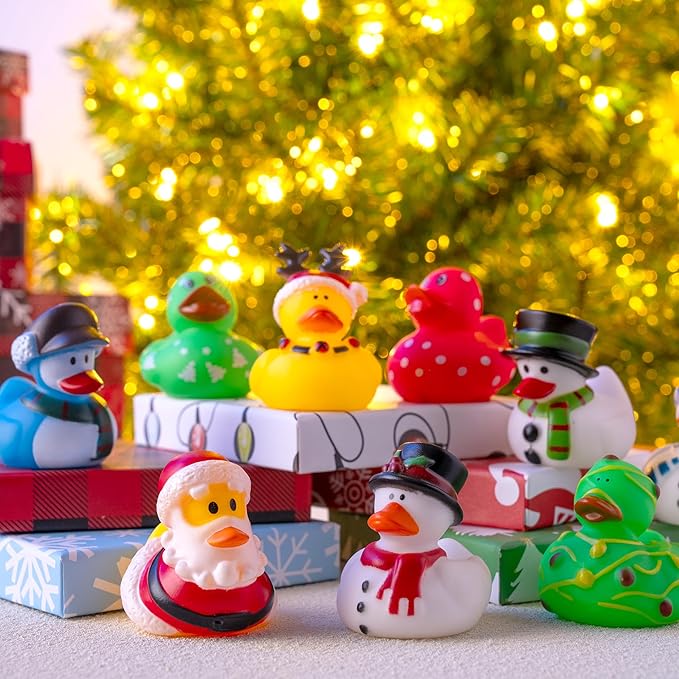 JOYIN 24 PCS Christmas Ducks Baby Bathtub Toys, Assorted Xmas Rubber Duckies for Kids Gifts, Ducky Toddler Bath Toys Rubber Duck Bulk for Stocking Stuffers Party Favor Baby Shower Pool Toys