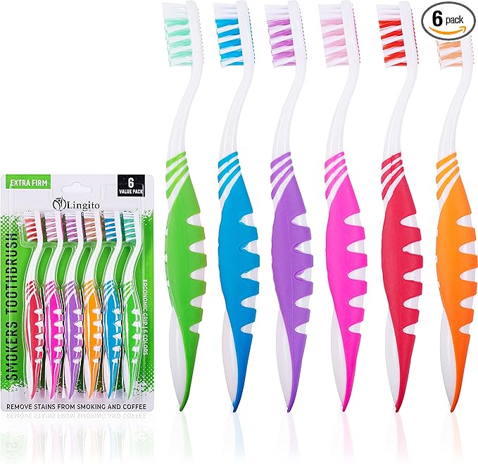 Extra Firm Toothbrush, Hard Bristle Toothbrush Set for Adults or Smokers Travel Kit, Multicolor Denture Brush, Large Head, Manual Travel Toothbrush Hard Bristles
