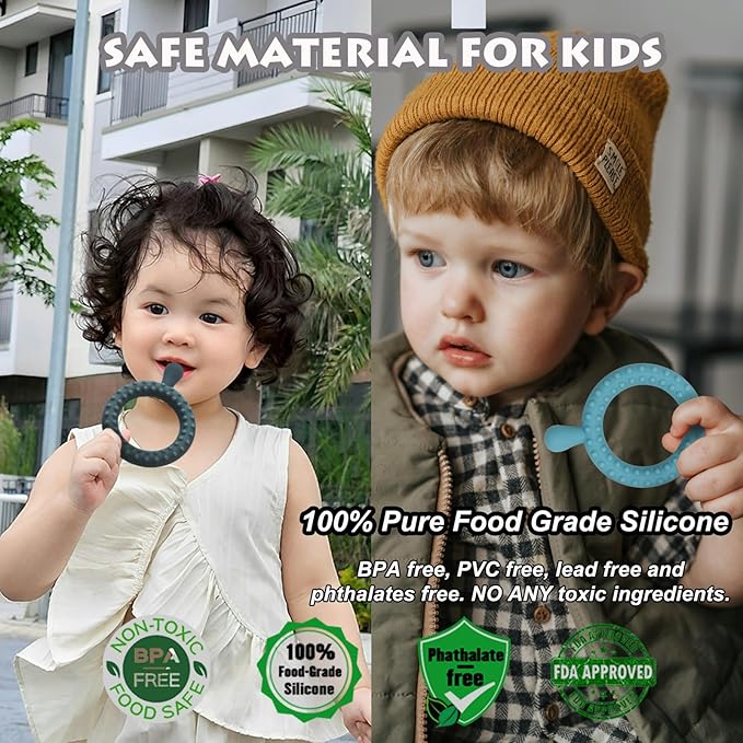 Flyaway Sensory Chew Toys for Autistic Children 4 Pack, Silicone Sensory Toys for Toddlers 1-3 Kids Adults with Autism ADHD SPD, Q Shape Teething Toys for Baby Oral Motor Stimulation