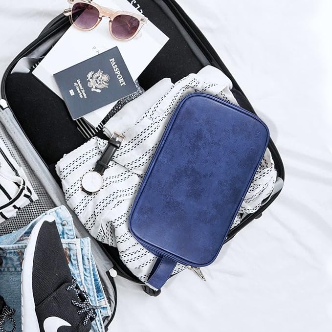 Elviros Toiletry Bag for Men, Large Travel Shaving Dopp Kit Water-resistant Bathroom Toiletries Organizer PU Leather Cosmetic Bags