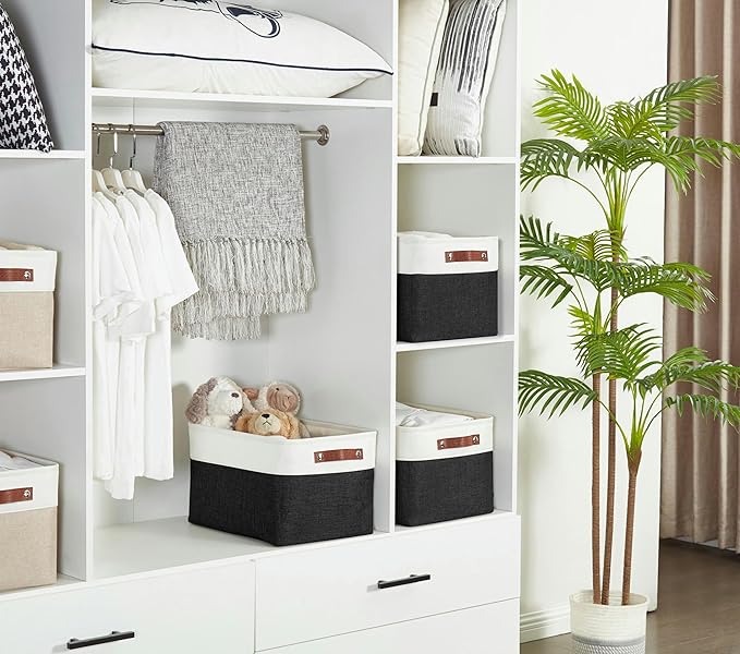 DECOMOMO Storage Baskets for Shelves - Fabric Storage Bins, Linen Closet Organizers and Storage (Black & White, XL - 3 Pack)