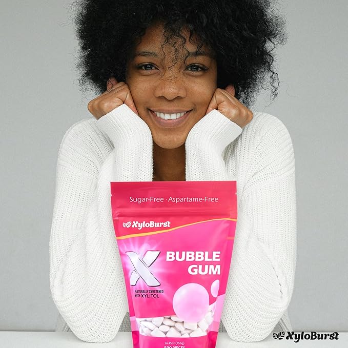 XyloBurst Gum | Xylitol Chewing Gum | Sugar Free, Gluten Free, Keto Friendly | Aspartame Free Gum For Oral Health | Bubble | 500-Count Bag