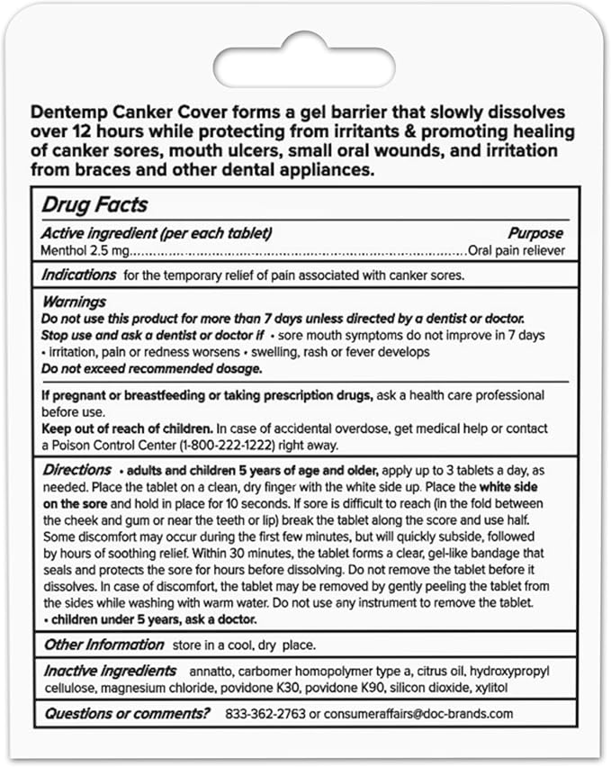 Dentemp Canker Cover - Canker Sore Medicine Pain Reliever - Canker Sore Treatment to Relieve Canker Pain, Mouth Sores & Mouth Irritation - Fast Acting Canker Sore Relief Tablets for Adults (24 Count)
